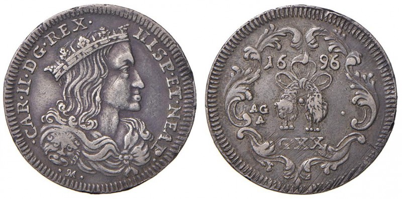 Napoli – Carlo II (1674-1700) - Tarì 1696 - MIR 300/5 C Con cartellino d'epoca d...