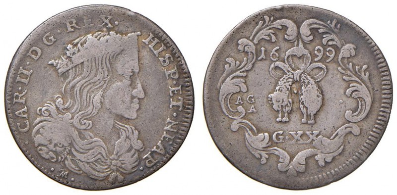 Napoli – Carlo II (1674-1700) - Tarì 1699 - MIR 300/8 C Con cartellino d'epoca d...