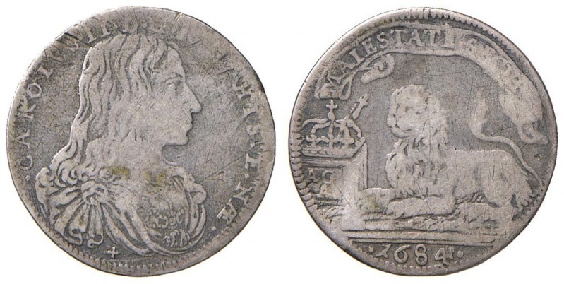 Napoli – Carlo II (1674-1700) - Carlino 1684 - MIR 301/1 C Croce sotto il busto....