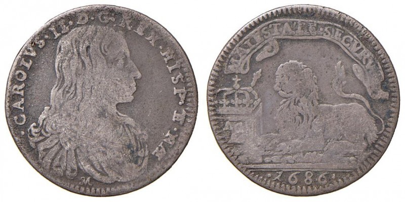 Napoli – Carlo II (1674-1700) - Carlino 1686 - MIR 301/5 C Con cartellino d'epoc...