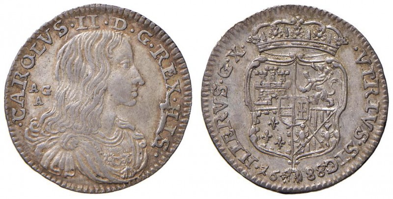 Napoli – Carlo II (1674-1700) - Carlino 1688 - MIR 302/1 C Con cartellino d'epoc...