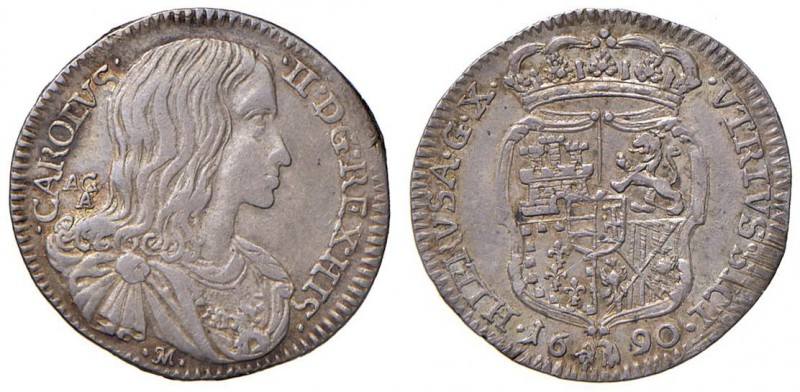 Napoli – Carlo II (1674-1700) - Carlino 1690 - MIR 302/7 C Busto più grande. Con...