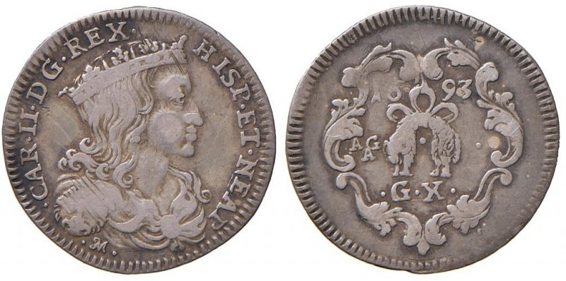 Napoli – Carlo II (1674-1700) - Carlino 1693 - MIR 303/2 C Con cartellino d'epoc...
