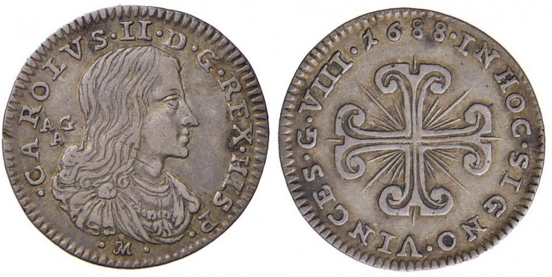 Napoli – Carlo II (1674-1700) - 8 Grana 1688 - MIR 304 NC Con cartellino d'epoca...