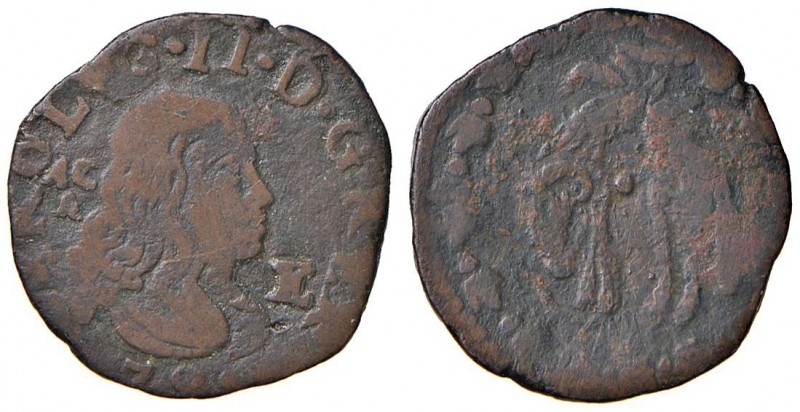 Napoli – Carlo II (1674-1700) - Tornese 1678 - MIR 308/1 C Lettera E. 3,94 gramm...