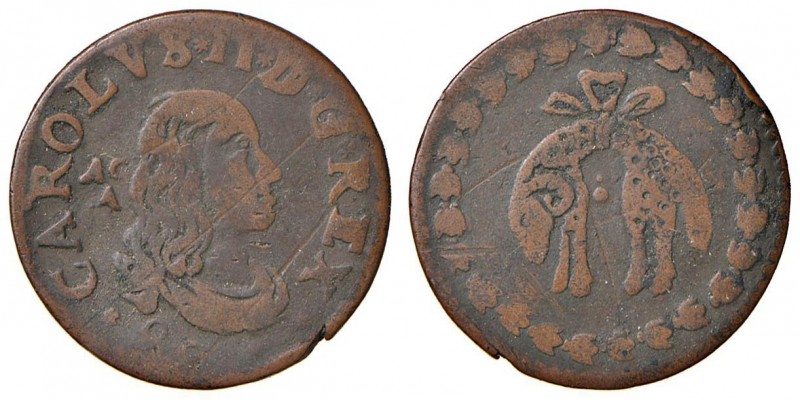 Napoli – Carlo II (1674-1700) - Tornese 1680 - MIR 308/4 C Sigla AC/A. 4,23 gram...