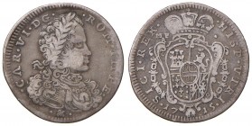 Napoli – Carlo VI – Secondo periodo (1711-1734) - Tarì 1715 - MIR 324/1 C Sigla IM sotto il busto. Con cartellino d'epoca del collezionista.
BB