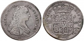 Napoli – Carlo di Borbone (1734-1759) - 120 Grana 1750 - MIR 337/1 R DeG sotto il busto. Contorno a treccia. Con cartellino d'epoca del collezionista....