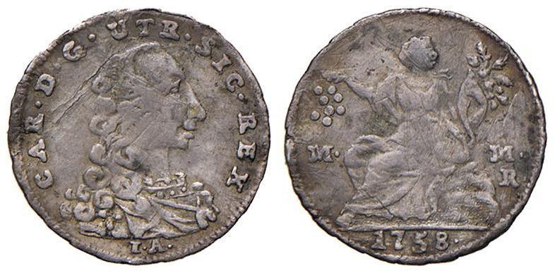 Napoli – Carlo di Borbone (1734-1759) - Mezzo Carlino 1758 - MIR 342/3 NC Con ca...