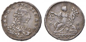 Napoli – Carlo di Borbone (1734-1759) - Mezzo Carlino 1759 - MIR 342/4 C Con cartellino d'epoca del collezionista.
BB-SPL