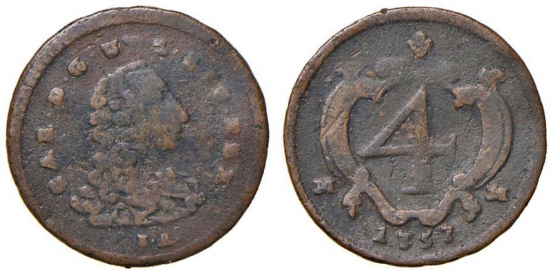 Napoli – Carlo di Borbone (1734-1759) - 4 Cavalli 1757 - MIR 347/2 R Con cartell...