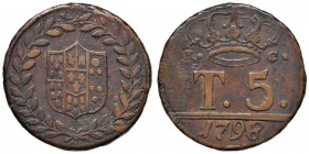 Napoli – Ferdinando IV di Borbone – Primo periodo (1759-1816) - 5 Tornesi 1798 - MIR 392/2 C Con cartellino d'epoca del collezionista.
BB
