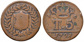 Napoli – Ferdinando IV di Borbone – Primo periodo (1759-1816) - 5 Tornesi 1798 - MIR 392/4 C Con cartellino d'epoca del collezionista.
MB-BB