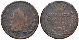 Napoli – Ferdinando IV di Borbone – Primo periodo (1759-1816) - Pubblica o 3 Tornesi 1789 - MIR 394/2 RRRR Senza sigle C.C. Con cartellino d'epoca del...