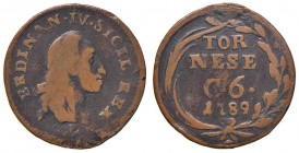 Napoli – Ferdinando IV di Borbone – Primo periodo (1759-1816) - Tornese da 6 Cavalli 1789 - MIR 403/1 C Con cartellino d'epoca del collezionista.
qBB...