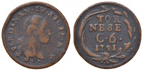 Napoli – Ferdinando IV di Borbone – Primo periodo (1759-1816) - Tornese da 6 Cavalli 1791 - MIR 403/3 C Con cartellino d'epoca del collezionista.
BB...