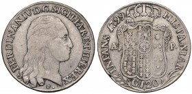 Napoli – Ferdinando IV di Borbone – Secondo periodo (1759-1816) - 120 Grana 1799 - MIR 417 R Punteggiatura diversa. Con cartellino d'epoca del collezi...