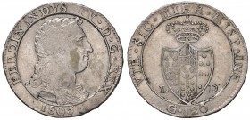 Napoli – Ferdinando IV di Borbone – Secondo periodo (1759-1816) - 120 Grana 1805 - MIR 423 C Capelli ricci. Con cartellino d'epoca del collezionista....