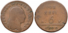 Napoli – Ferdinando IV di Borbone – Secondo periodo (1759-1816) - 6 Tornesi 1800 - MIR 426/3 R Sigla AP. Con cartellino d'epoca del collezionista.
MB...