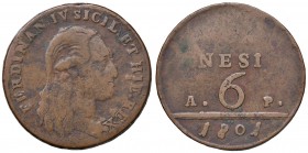 Napoli – Ferdinando IV di Borbone – Secondo periodo (1759-1816) - 6 Tornesi 1801 - MIR 426/4 NC Con cartellino d'epoca del collezionista.
qBB