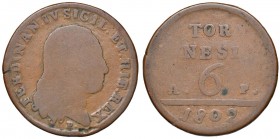 Napoli – Ferdinando IV di Borbone – Secondo periodo (1759-1816) - 6 Tornesi 1802 - MIR 426/5 RR Con cartellino d'epoca del collezionista.
MB+