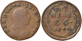 Napoli – Ferdinando IV di Borbone – Secondo periodo (1759-1816) - Tornese da 6 Cavalli 1804 - MIR 430 R Con cartellino d'epoca del collezionista.
QBB...