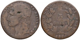 Napoli – Gioacchino Murat (1808-1815) - 3 Grana 1810 - MIR 435 C Mancanza al dritto. Con cartellino d'epoca del collezionista.
qBB