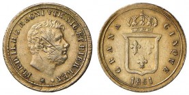Napoli – Ferdinando II (1830-1859) - 5 Grana 1851 - MIR 517/1 NC Dorato. 
qSPL