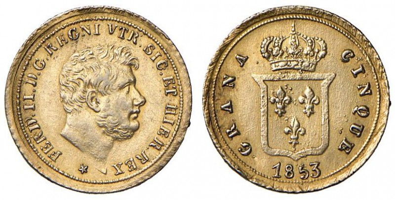 Napoli – Ferdinando II (1830-1859) - 5 Grana 1853 - MIR 517/2 R Contorno rigato ...