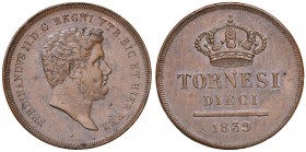 Napoli – Ferdinando II (1830-1859) - 10 Tornesi 1839 - MIR 519 C Colpetti al bordo. Con cartellino d'epoca del collezionista.
m.SPL