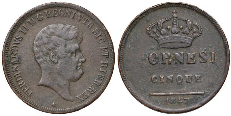 Napoli – Ferdinando II (1830-1859) - 5 Tornesi 1847 - MIR 524/1 RRRRR Variante s...