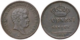 Napoli – Ferdinando II (1830-1859) - 5 Tornesi 1847 - MIR 524/1 RRRRR Variante senza la T di TORNESI. Interessante variante. Incrostazioni scure. Con ...