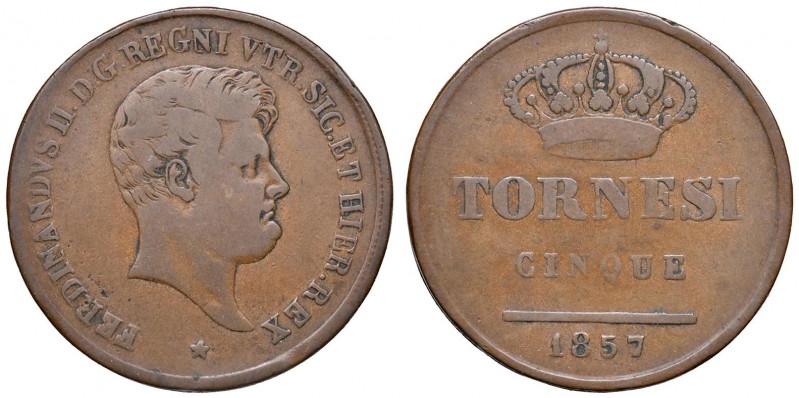 Napoli – Ferdinando II (1830-1859) - 5 Tornesi 1857 - MIR 524/7 C Con cartellino...