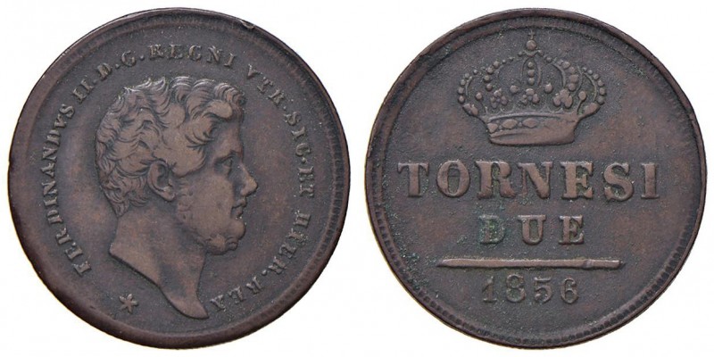 Napoli – Ferdinando II (1830-1859) - 2 Tornesi 1856 - MIR 528/12 C Con cartellin...
