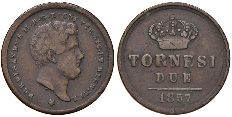 Napoli – Ferdinando II (1830-1859) - 2 Tornesi 1857 - MIR 528/13 C Con cartellin...