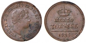 Napoli – Ferdinando II (1830-1859) - Mezzo Tornese 1833 - MIR 534/1 C Macchia scura. 
m.SPL