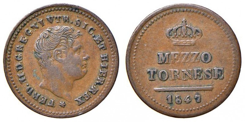 Napoli – Ferdinando II (1830-1859) - Mezzo Tornese 1847 - MIR 534/10 RR Con cart...