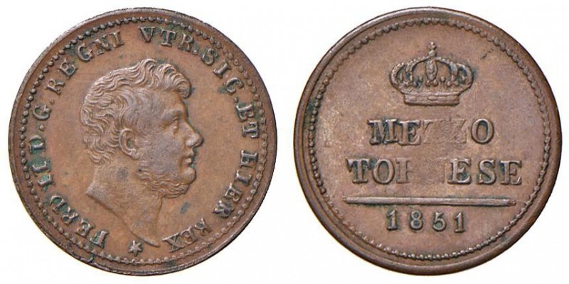 Napoli – Ferdinando II (1830-1859) - Mezzo Tornese 1851 - MIR 536/3 C Con cartel...