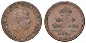 Napoli – Ferdinando II (1830-1859) - Mezzo Tornese 1851 - MIR 536/3 C Con cartellino d'epoca del collezionista.
qSPL
