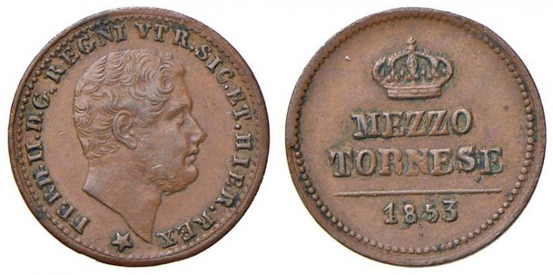 Napoli – Ferdinando II (1830-1859) - Mezzo Tornese 1853 - MIR 536/6 RR Testa gra...