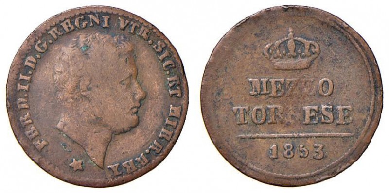 Napoli – Ferdinando II (1830-1859) - Mezzo Tornese 1853 - MIR 536/6 RR Testa gra...