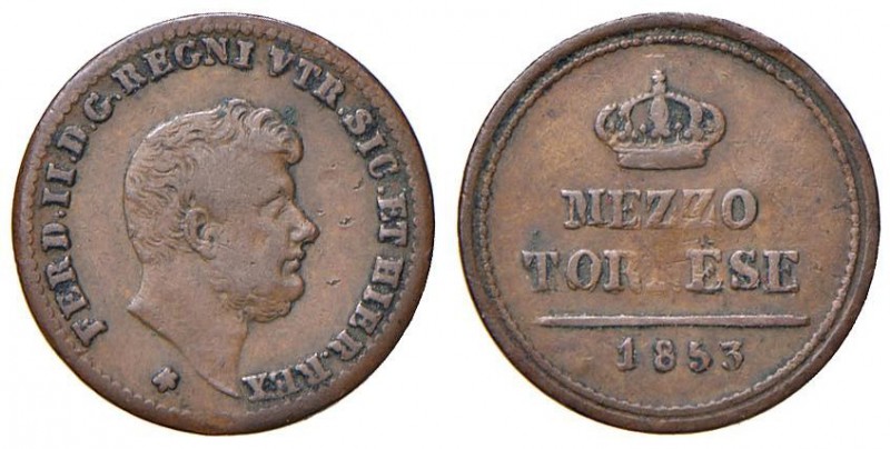Napoli – Ferdinando II (1830-1859) - Mezzo Tornese 1853 - MIR 536/5 C
BB+