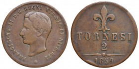 Napoli – Francesco II (1859-1860) - 2 Tornesi 1859 - MIR 542 C Colpo. Con cartellino d'epoca del collezionista.
BB