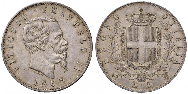 Napoli -Vittorio Emanuele II (1861-1878) - 5 Lire 1865 - Gig. 36 R Con cartellin...