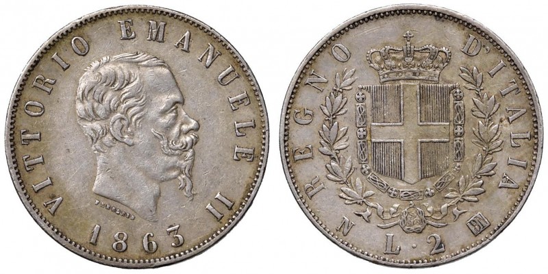 Napoli -Vittorio Emanuele II (1861-1878) - 2 Lire 1863 - Gig. 56 C Stemma. Con c...