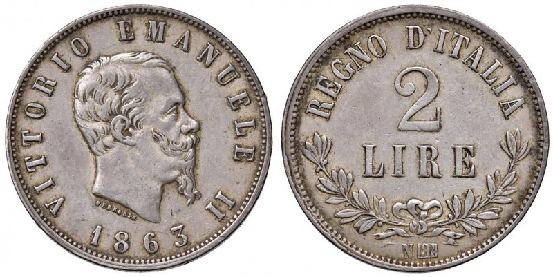 Napoli -Vittorio Emanuele II (1861-1878) - 2 Lire 1863 - Gig. 58 NC Valore. Con ...