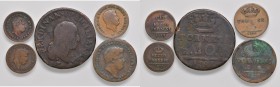 Napoli – Resto di collezione - Lotto composto da 5 monete - Da segnalare un Mezzo Tornese 1847 R2.
Come da foto.
