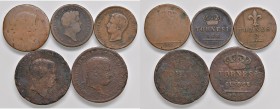 Napoli – Resto di collezione - Lotto composto da 5 monete - Da segnalare un 3 Tornesi 1833 R2.
Come da foto.