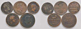 Napoli – Resto di collezione - Lotto composto da 5 monete - Da segnalare un Tornese uno e Mezzo del 1835 R2.
Come da foto.