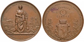 Torino – Esposizione di saggi - Medaglia 1868 - C In bronzo. Colpetti. 6,70 cm. 66,58 grammi.
qSPL
